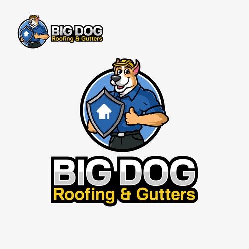 Home furnishing logo with the title 'Roofing Logos, Gutter cleaning company, Roofing mascot character logo - Big Dog'