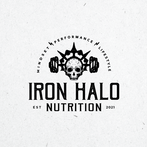 Barbell logo with the title 'Bold, rustic logo for nutrition coaching services'
