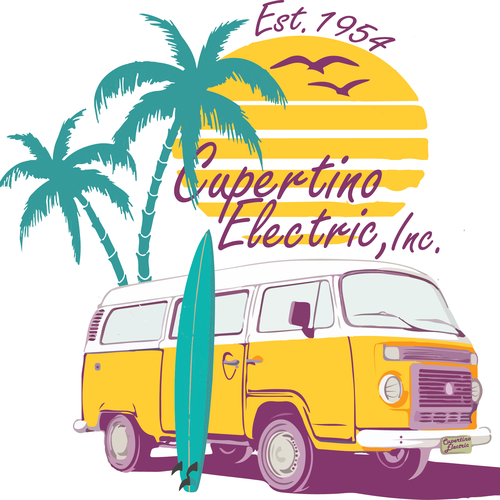 Construction t-shirt with the title 'Surf Old Truck For Cupertino Electric'