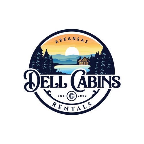 Pond logo with the title 'Dell Cabins rentals logo'