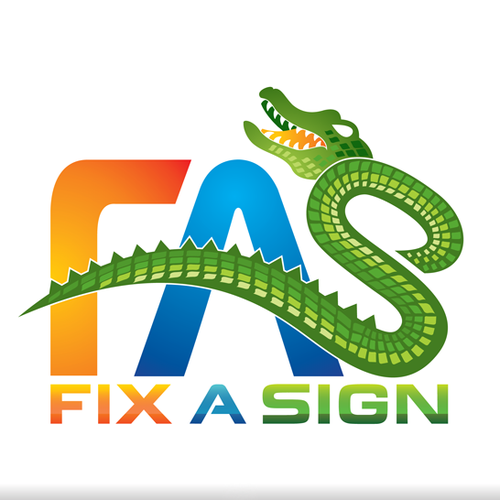 Alligator logo with the title 'NEED A LOGO for my COMPANY FIX A SIGN I want it to be colorful,AND Playful,'