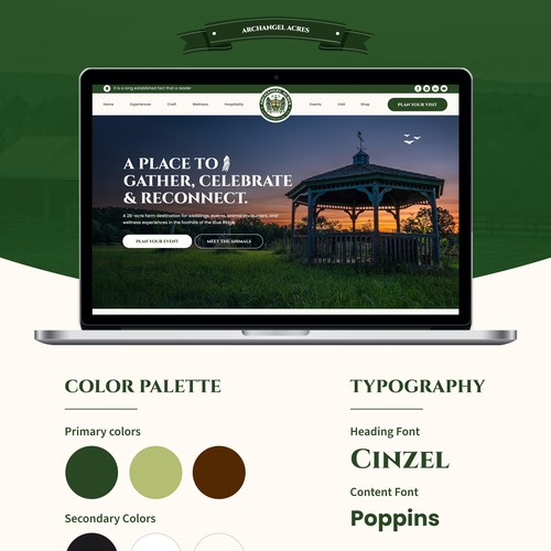 Wedding website with the title 'Archangel Acres'