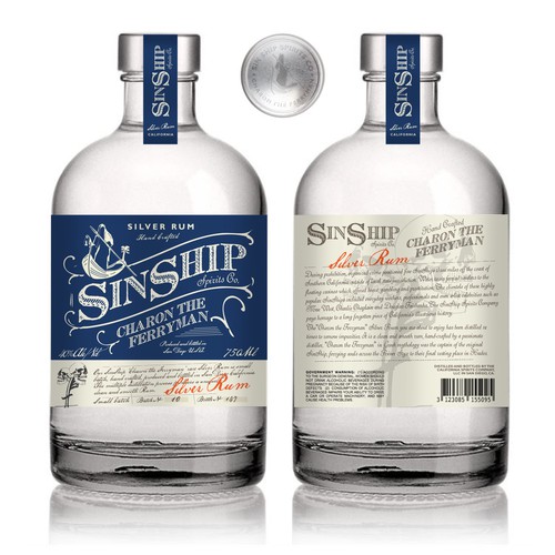 Artwork packaging with the title 'SinShip Rum Spirit Contest Winner'
