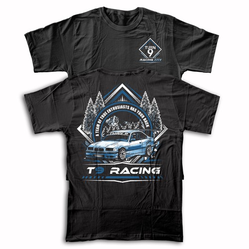 Car t-shirt with the title 'Modern Racing Team T-Shirt Design'