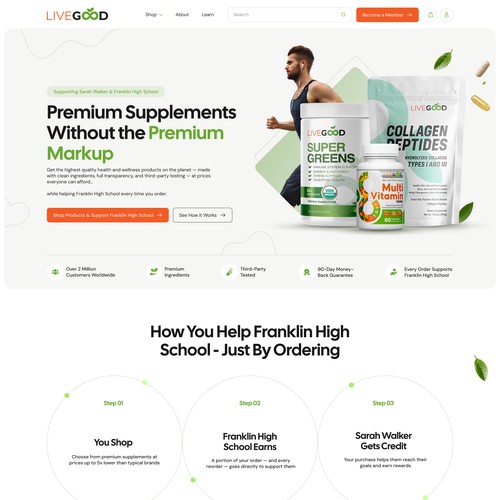 Supplement website with the title 'Supplement Homepage Design'