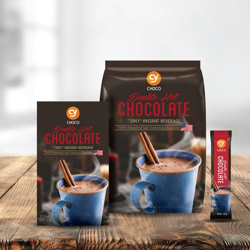 Chocolate design with the title '3in1 Instant Chocolate Beverage'