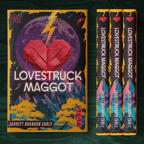 Book cover with the title 'Lovestock Maggot by Jarrett Brandon Early'