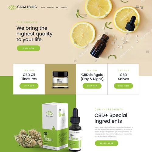 Natural website with the title 'Clean webpage design for a CBD Oil company'