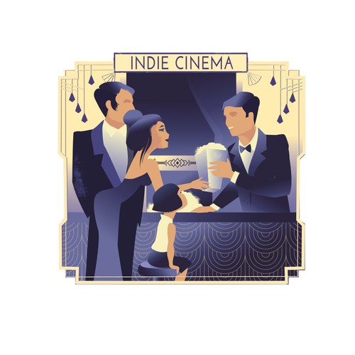 Art Deco artwork with the title 'Conceptillustration for an Indie Cinema'