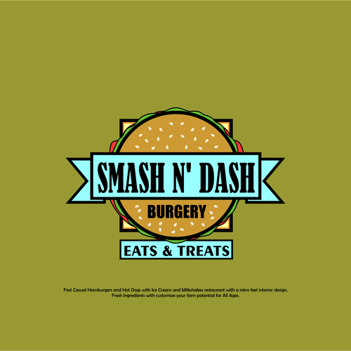 Eatery design with the title 'SMASH N DASH BURGERY'