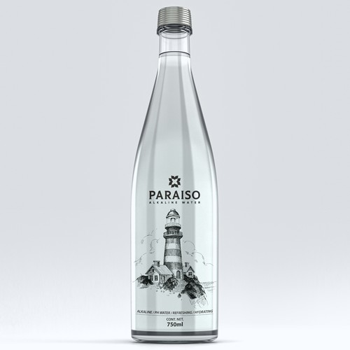 Water label with the title 'Label for New Alkaline bottled Water.'