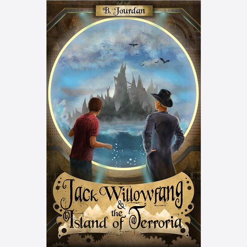 Boy book cover with the title 'Whimsical yet dark book cover for an adventurous tale'