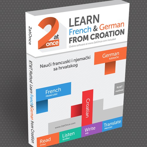 Translation design with the title 'Eye Catching Book Cover Design - Learn French & German from Croatian'