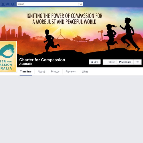 Non-profit design with the title 'Inspiring facebook Page for International Not-for-profit Peace Organisation'