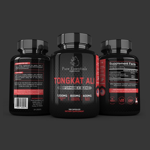 Supplement label with the title 'TONGKAT ALI'