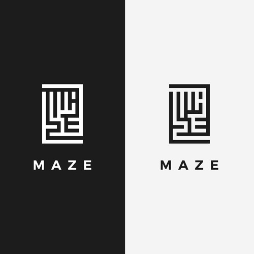 Black and white brand with the title 'bold logo concept for MAZE'