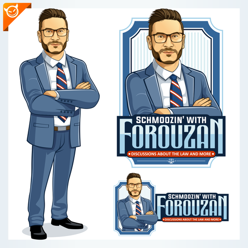 Caricature logo with the title 'CHARACTER LOGO DESIGN for SCHMOOZIN with FOROUZAN'