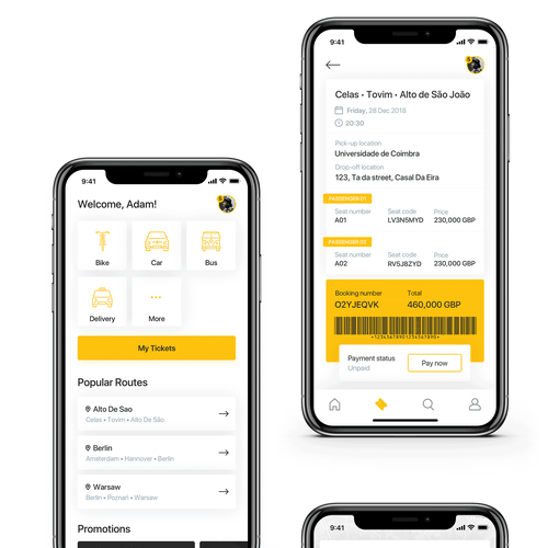 Ticket design with the title 'Transportation App'