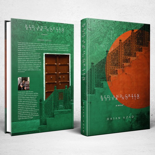 Novel book cover with the title 'Book cover for a novel Red and Green: Oil on Water'
