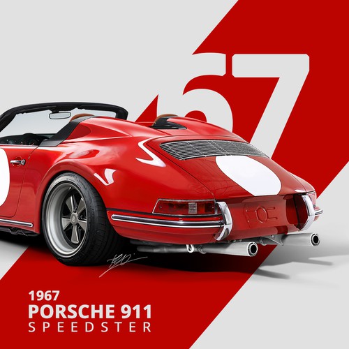 Automotive artwork with the title '1967 Porsche 911 Speedster Concept'