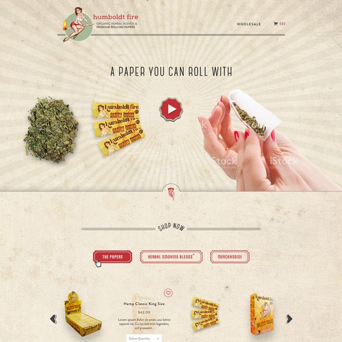 Vintage website with the title 'Vintage, Retro and Pin-Up themed web page design for a rolling paper company'