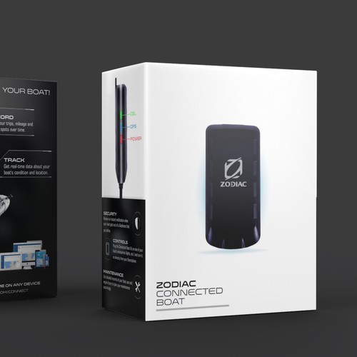 Device packaging with the title 'Design a Retail packaging for Zodiac Connected Boat device'