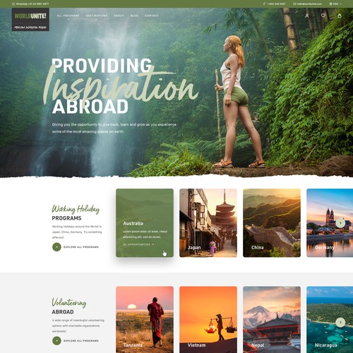 Travel website with the title 'Website design concept for a travel company'