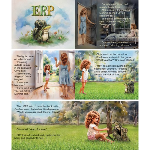 Illustrated design with the title 'Interior design of the book "Jules Can Read, ERP"'