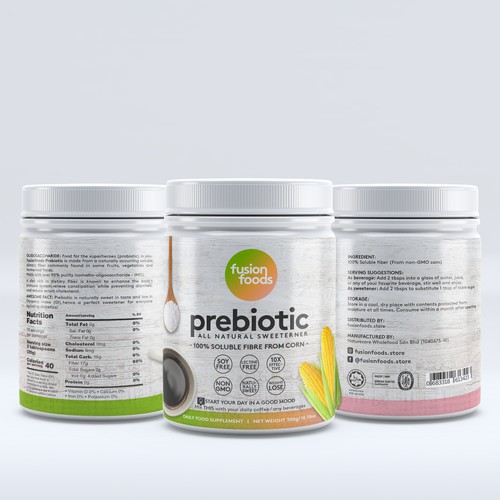 Food label with the title 'Fusion Foods - Prebiotic'