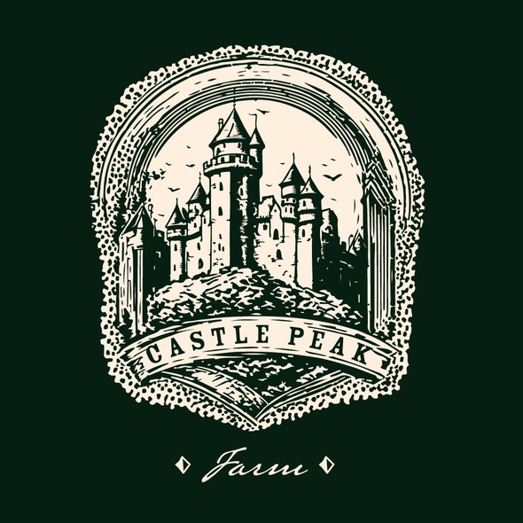 Ink drawing design with the title 'Castle Peak Farm Logo'