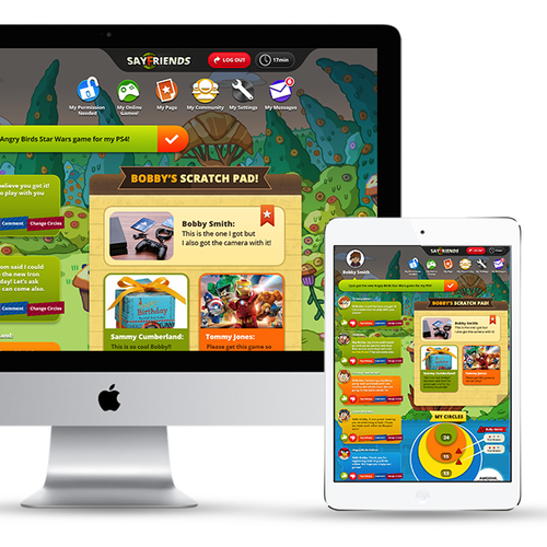 Cartoon design with the title 'Social Network for Kids'