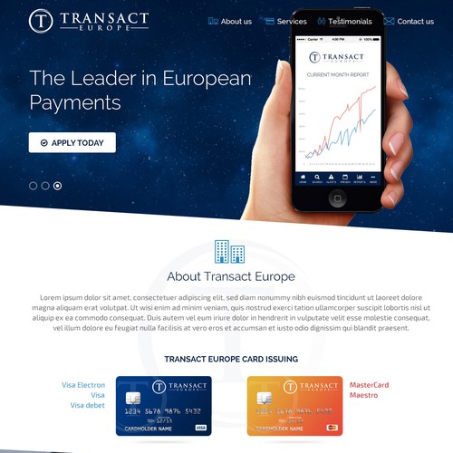 Parallax design with the title 'Create a website for a European Bank!'
