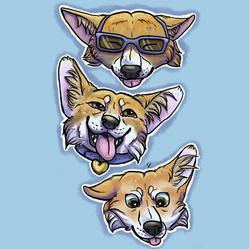 Pet illustration with the title 'Corgi Expressions Illustration'