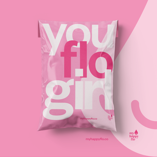 Girly packaging with the title 'Polymailer for a flirtatious and fun brand of feminine products.'