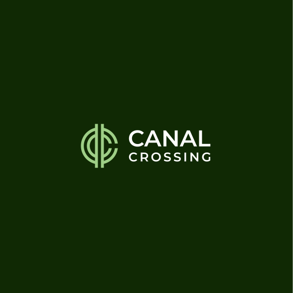 Cottage logo with the title 'Illusionary logo for family rental cottage community: Canal Crossing'