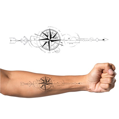 Compass design with the title 'Arrow Compass Tattoo'