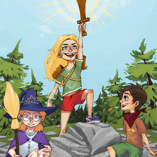 Girl artwork with the title 'Happy children illustration'