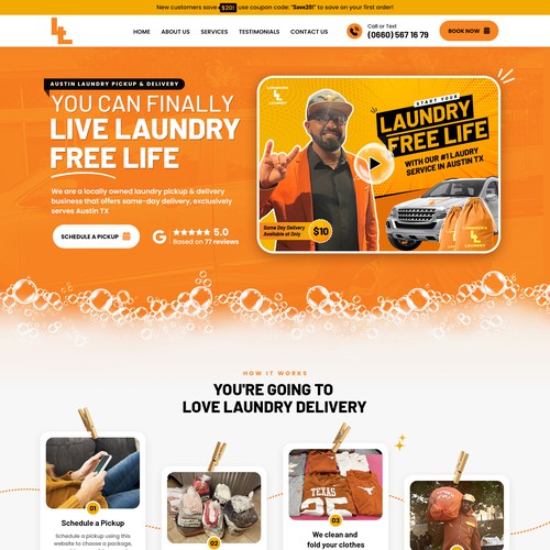 Laundry design with the title 'Revitalizing Longhorn Laundry - A Web Design Transformation'