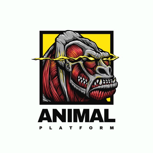 Anime design with the title 'Attack on Titan Meets Gorilla Logo for Fitness Company'