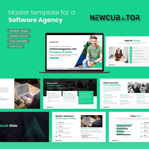 Company profile design with the title 'Modern & Professional PowerPoint Template for a Software Agency'