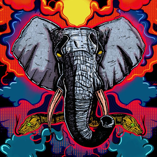 Colorful t-shirt with the title ' Illustration of a powerful elephant'