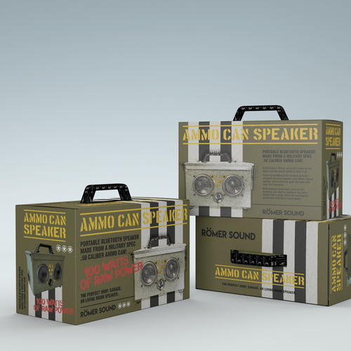 Technology packaging with the title 'Ammo Can Speaker'