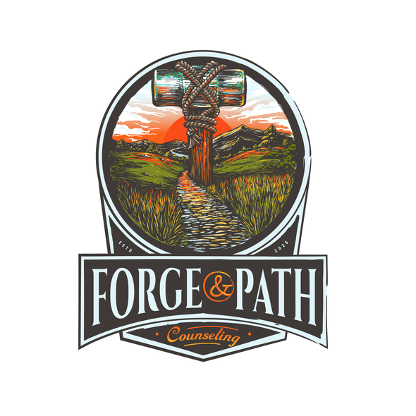 Emblem logo with the title 'Forge & Path Counseling'