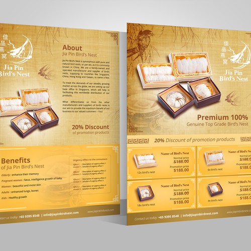 Handout design with the title 'Creating a flyers for Jia Pin Bird's Nest'