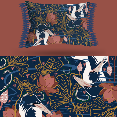 Botanical illustration with the title 'Lumber Cushion Print Design'