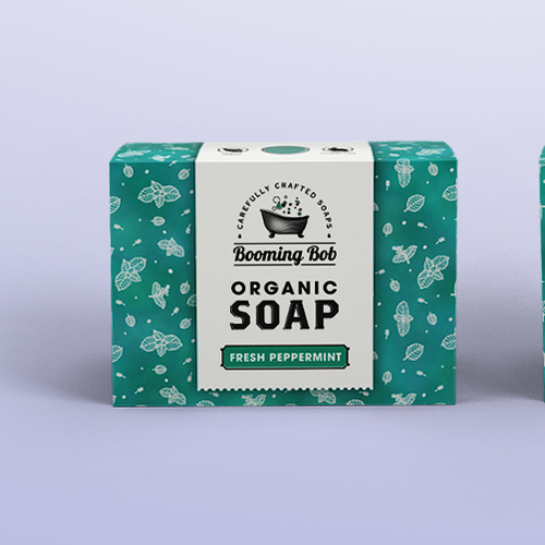 Soap packaging with the title 'Create the most innovative packaging and logo for organic soaps'