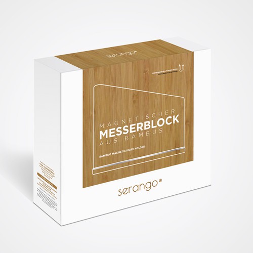 Wood packaging with the title 'Clean Sleek Minimal Wood Texture Box Design for Knife Holder'