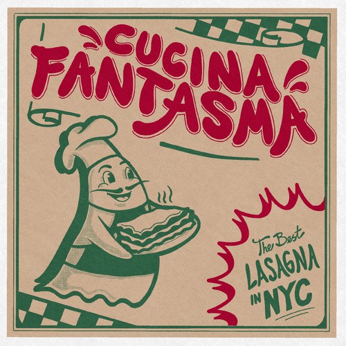 Packaging illustration with the title 'lasagna box design'