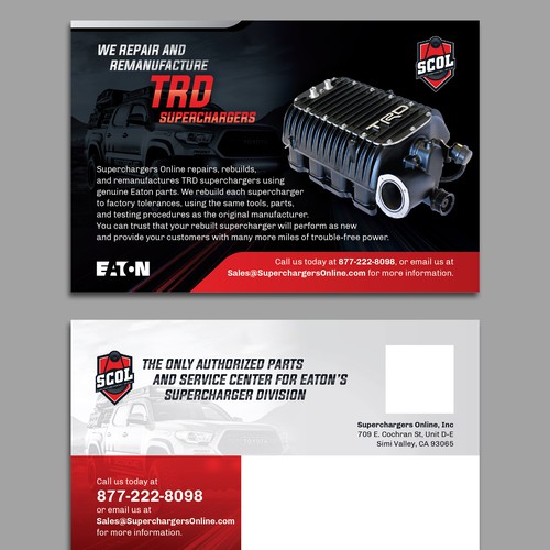 Dynamic design with the title 'Bold dynamic postcard for TRD Superchargers'