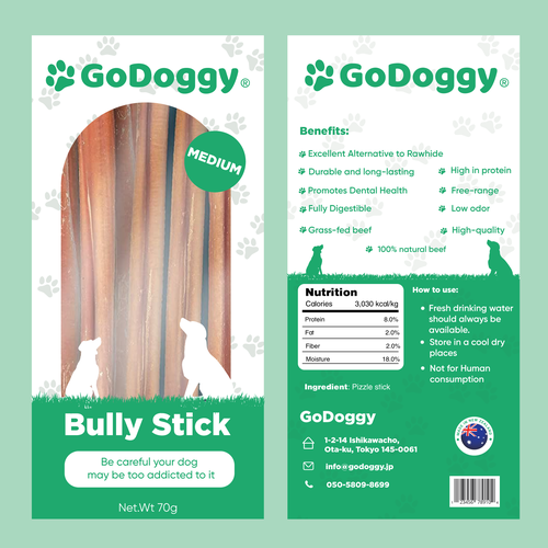 Cute packaging with the title 'Packaging design for a Bully Sticks'